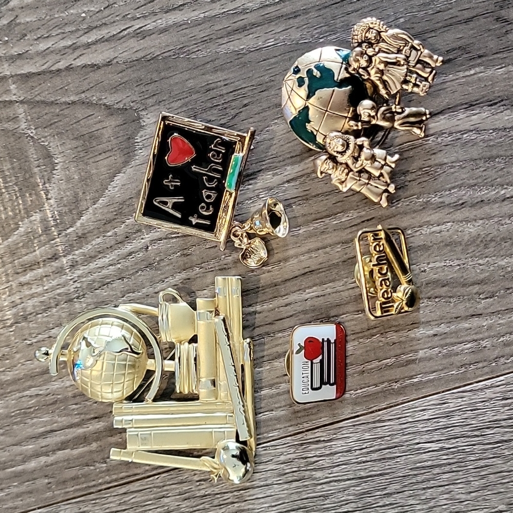 Lot of 5 Vintage Goldtone Teacher Brooches
